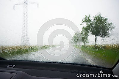 Heavy rain from inside the car