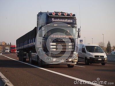 Heavy Scania truck on Italian motorway