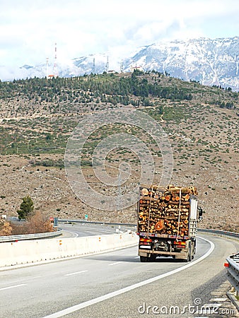 Heavy truck crossing mountain