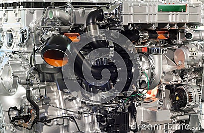 Heavy truck engine closeup