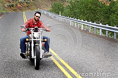 Helmetless Biker Rides Yellow Line