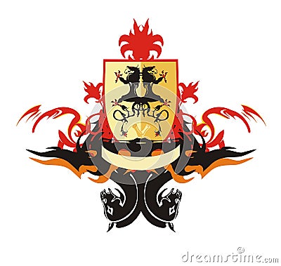 Heraldic shield with dragons