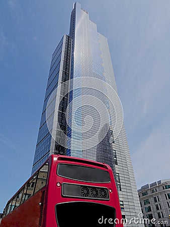 Heron Tower and red London bus, City of London