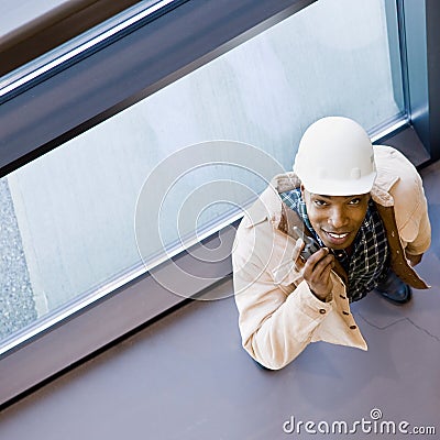 High angle view of African construction worker