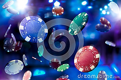 High contrast image of casino chips falling