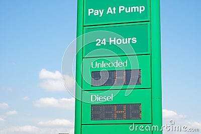 High petrol and diesel prices at a gas station