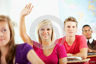 High School: Student Raising Hand with Answer