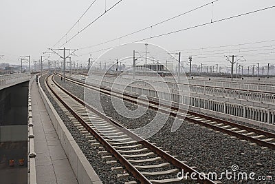 High-speed rail at railroad metal track with track