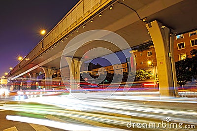 High speed traffic and blurred light trails