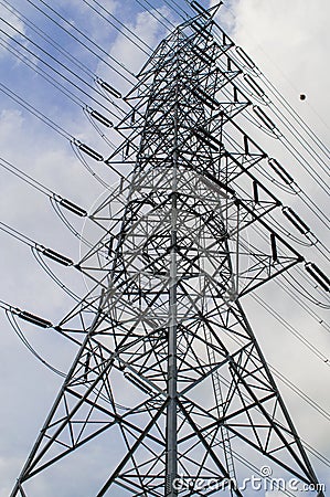 High voltage power and power line with blue sky