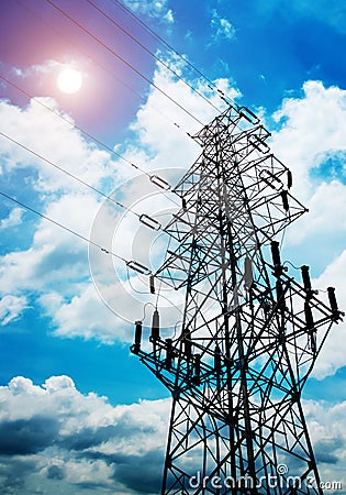 High-voltage tower sky background