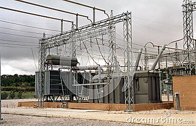 High Voltage Transformer with cloudy sky