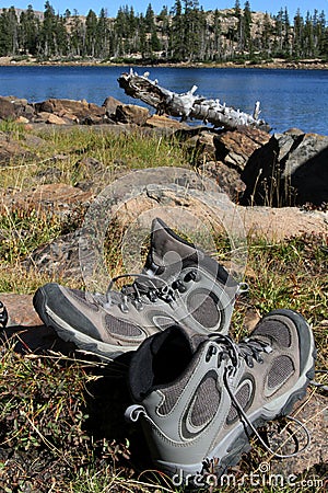 Hiking boots in the sun
