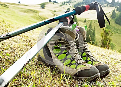 Hiking Boots with Trekking Poles