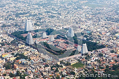 Hindu temple and indian city aerial view