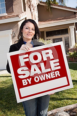 Hispanic Woman Holding For Sale By Owner Sign