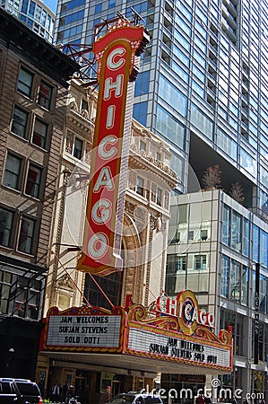 Historic Chicago Landmark Theater Building and Sign - Chicago, Illinois USA