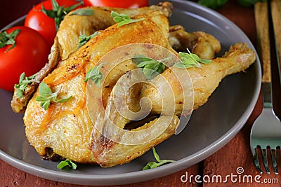 Homemade roasted chicken with herbs