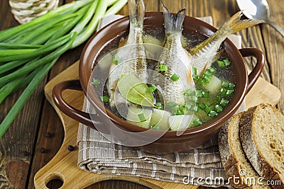 Homemade soup of river fish in the bowl