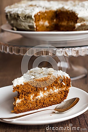 Honey cake with whipped cream, closeup