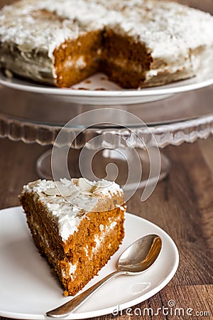 Honey cake with whipped cream,vertically