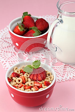 Honey Cereals With Strawberries And Milk Sto