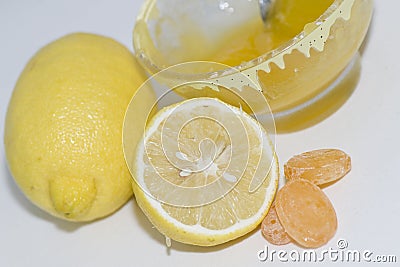 Honey, lemon and sugar candies for cough