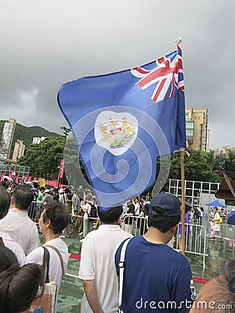 Hong Kong Protester Waving British Colonial Era Flag