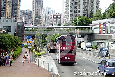 Hongkong, China: bus station and road traffic