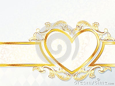 Horizontal rococo wedding banner with heart emblem