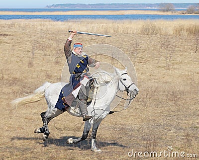 Horse knight with a sword in a hand