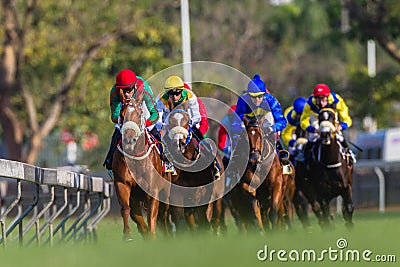 Horse Racing Jockeys Low Angle