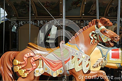Horses on a traditional fairground Jane s carousel in Brooklyn