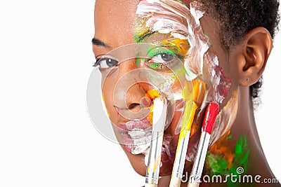Hort hair african american woman with painted face
