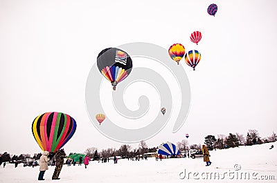 Hot Air Balloons ascend in the sky Hudson Hot Air Affair