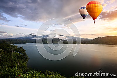 Hot air balloons floating