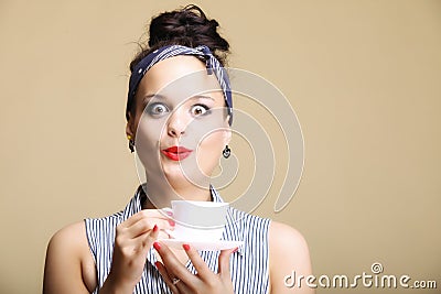 Hot beverage. Woman holding tea or coffee cup