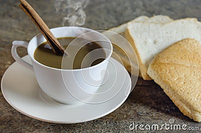 Hot coffee and slice bread