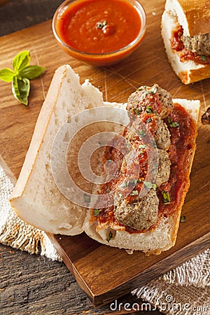 Hot and Homemade Spicy Meatball Sub Sandwich