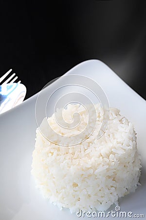 Hot stream rice on dish