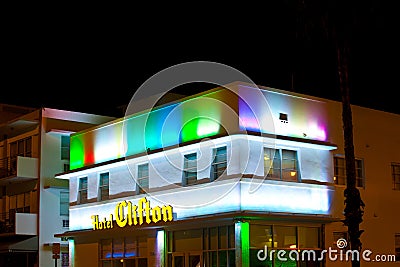 Hotel Clifton at the Ocean Drive in Miami Beach at night