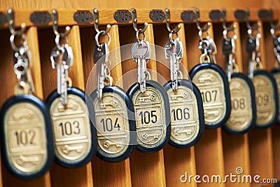 Hotel keys in cabinet