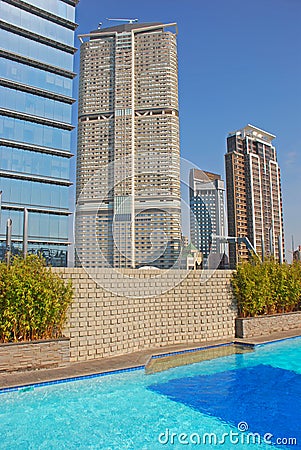 Hotel Rooftop Swimming Pool with Office Buildings