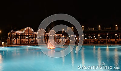Hotel swimming pool at night
