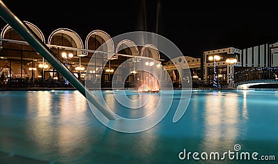 Hotel swimming pool at night