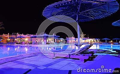 Hotel swimming pool at night