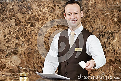 Hotel worker with key card