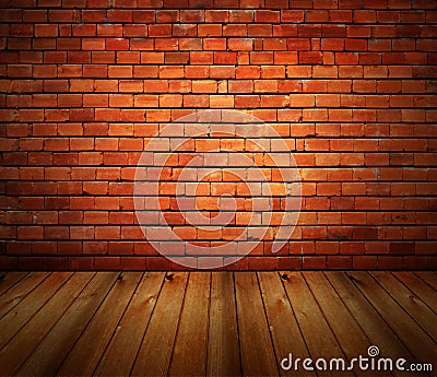 House interior grunge brick wall and wood floor