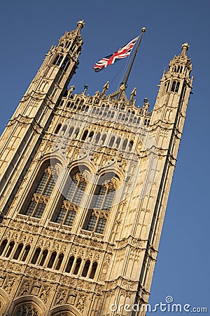 Houses of Parliament with the Union Jack Flag, London