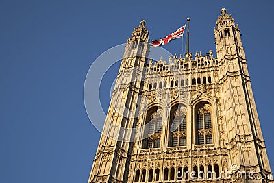 Houses of Parliament with the Union Jack Flag, London